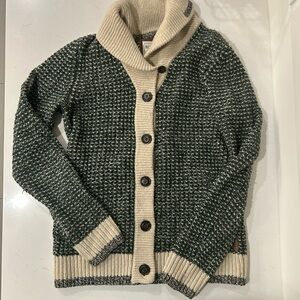 Roots Green and Cream Shawl Collar Cardigan